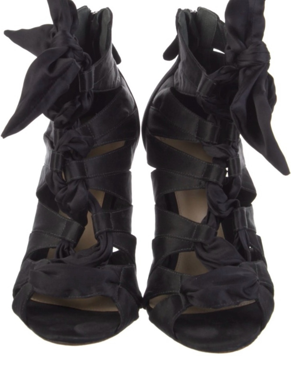 Alexandre Birman Black Satin Lace-Up Gladiator Heels